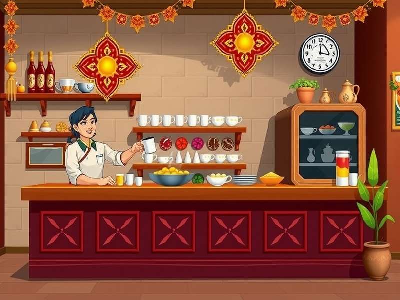 Maverick Chai Frenzy game screenshot showing tea preparation and customer service